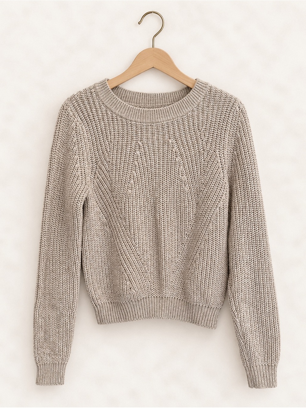 H&M Basics Women’s Crewneck Knit Sweater - Taupe/Oatmeal/Grey blend / Neutral